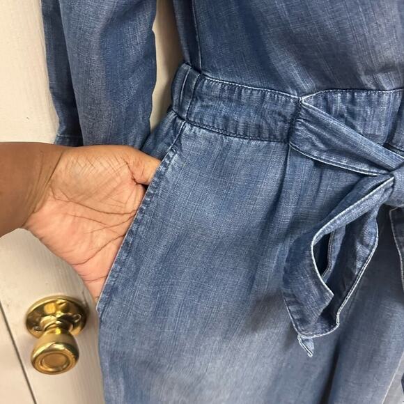 Cloth & Stone Chambray Denim Wide Leg Cropped Jumpsuit Women’s XS EUC - Picture 6 of 10